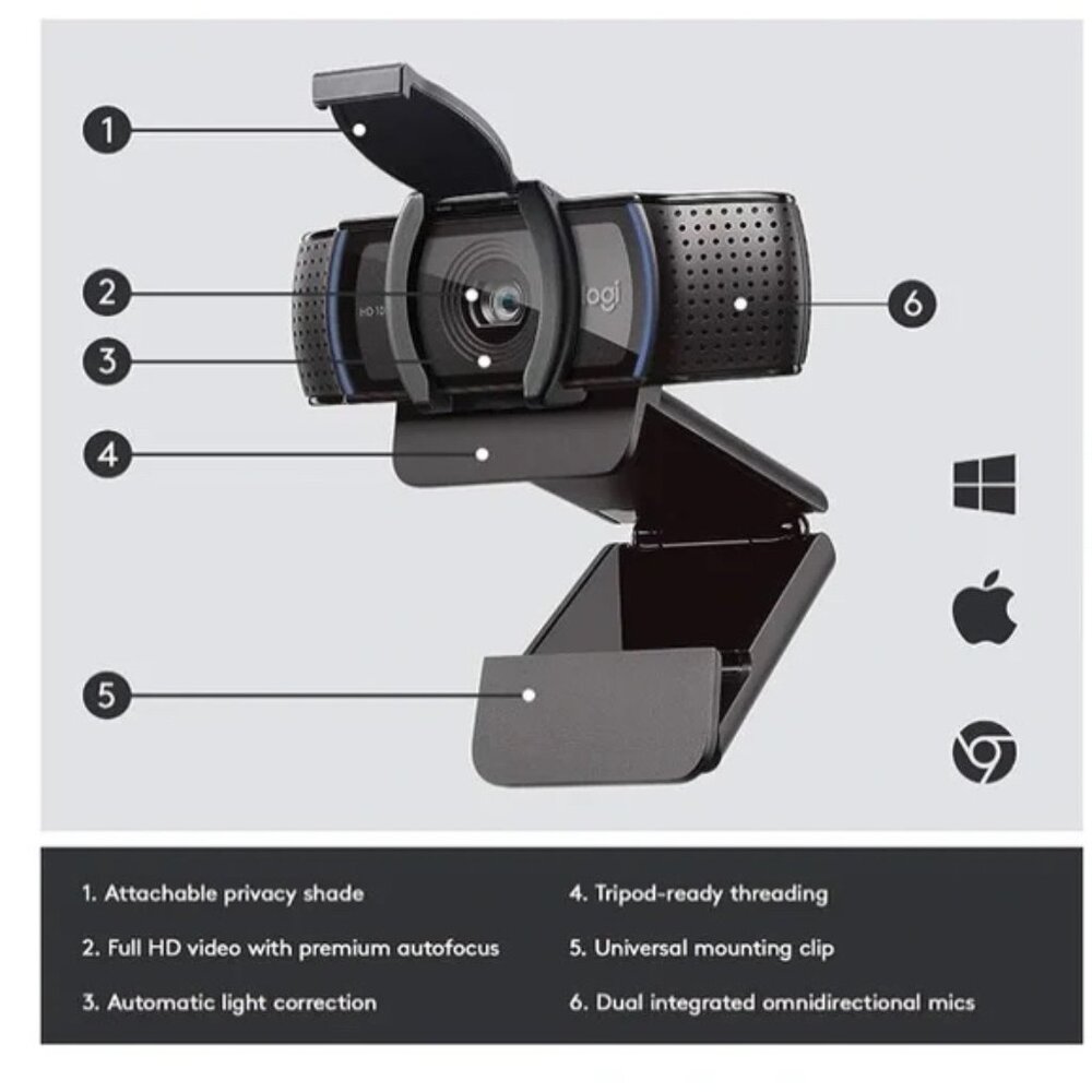 Logitech Webcam, C920e, HD 1080p